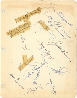 1951 New York Yankees Team Signed Sheet with 18 Signatures Including Mickey Mantle and Bill Dickey (PSA/DNA)